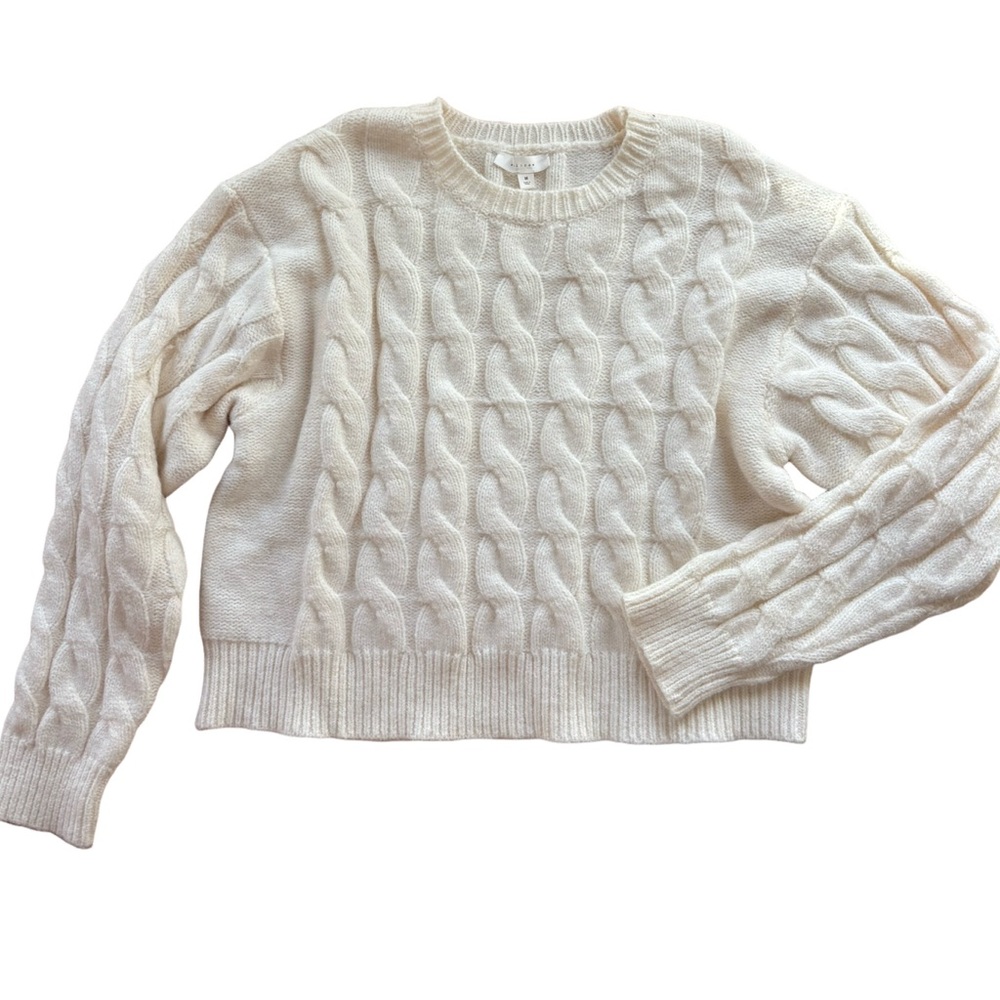 all:row Women's Cream Cable Knit Crew Neck Cropped Chunky Sweater Size Medium